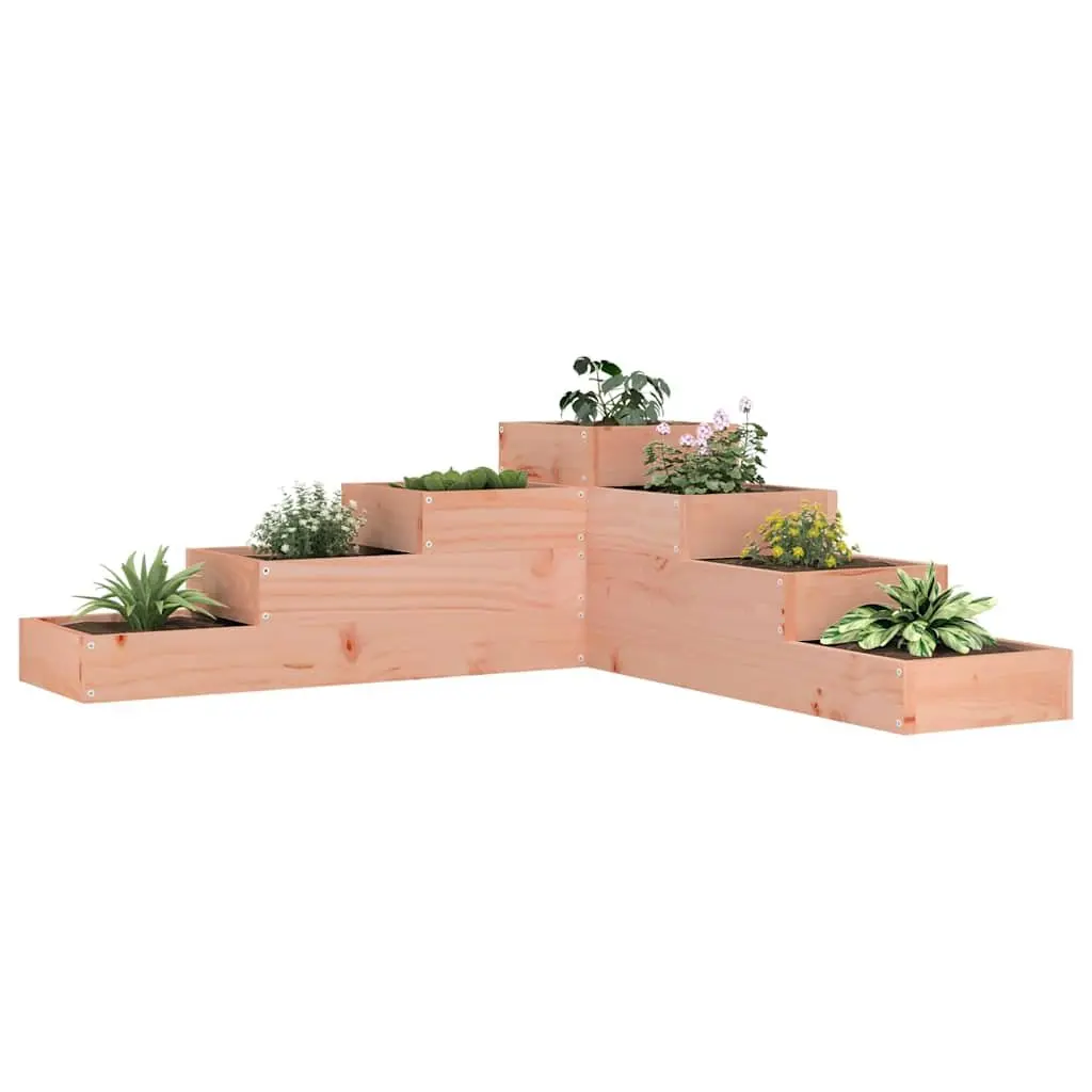 4-Tier Solid Douglas Wood Garden Planter L-Shaped Outdoor Raised Bed Brown