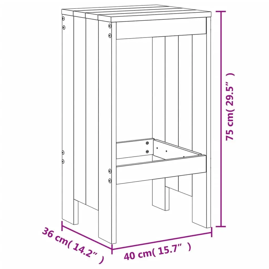 Bar Stools Solid Pine Wood 40x36x75 cm White 2 Piece Outdoor Seating
