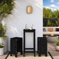 Bar Stools 2 pcs Black Solid Pine Wood 40x36x75 cm Outdoor Patio Balcony Chairs