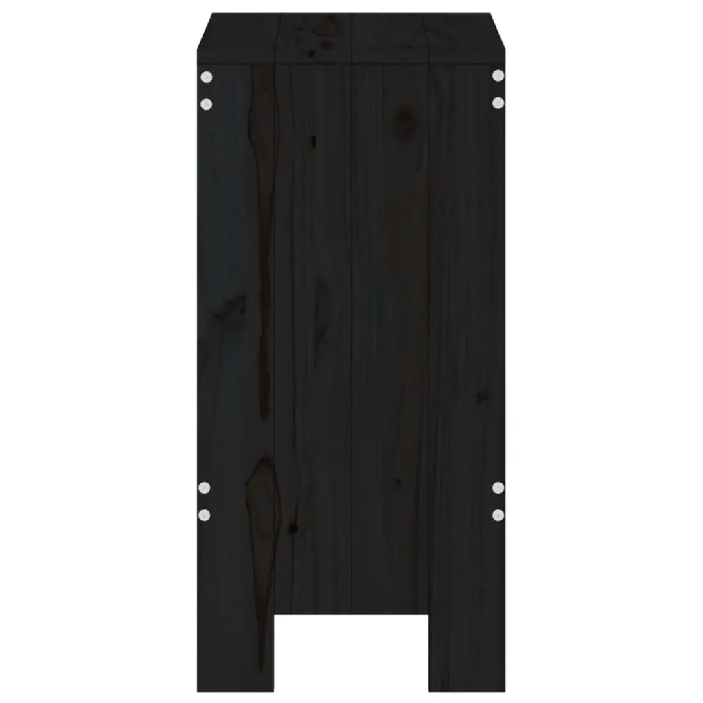 Black Solid Pine Wood Bar Stools 75cm 40x36cm Outdoor 2 Piece Set for Patio Balcony Seating