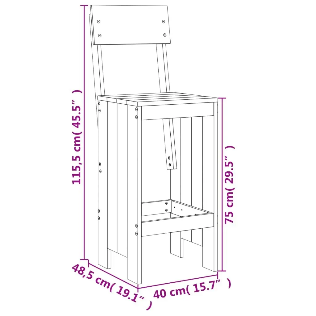 Bar Stools Solid Pine Wood 40x48.5x115.5cm Black 2 Piece
