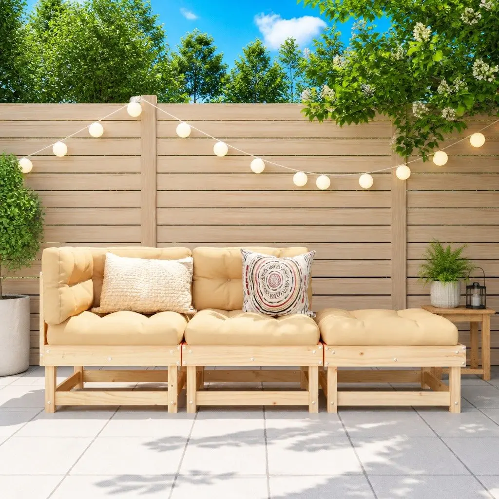 3 Piece Modular Sectional Sofa Outdoor Lounge Set Solid Pine Wood Brown