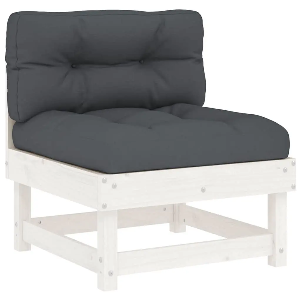 Outdoor Middle Sofa Section White Solid Pine Wood Garden Patio Furniture Modular