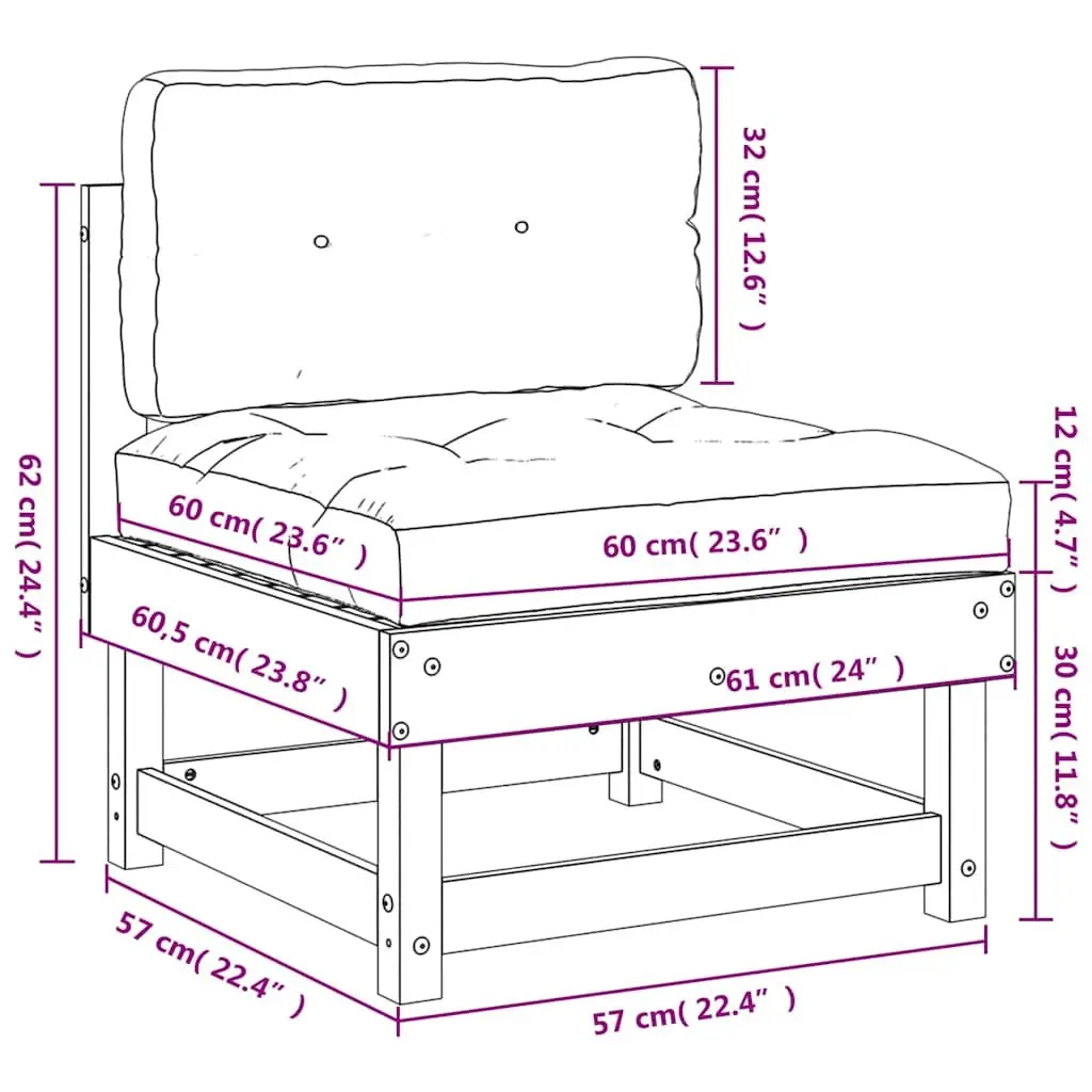 Outdoor Middle Sofa Section White Solid Pine Wood Garden Patio Furniture Modular
