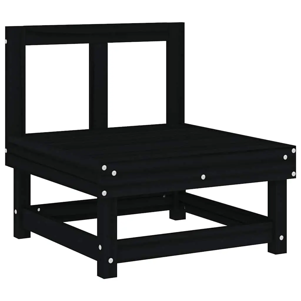 Middle Sofa Sectional Solid Pine Wood Black with Cushions