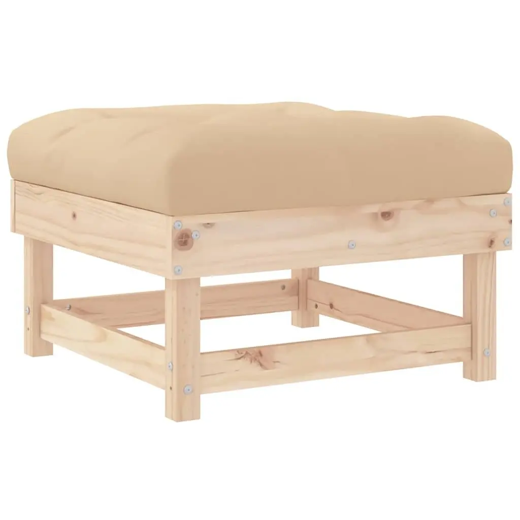 Garden Footstool with Cushion Outdoor Seating Patio Lounge Slatted Design