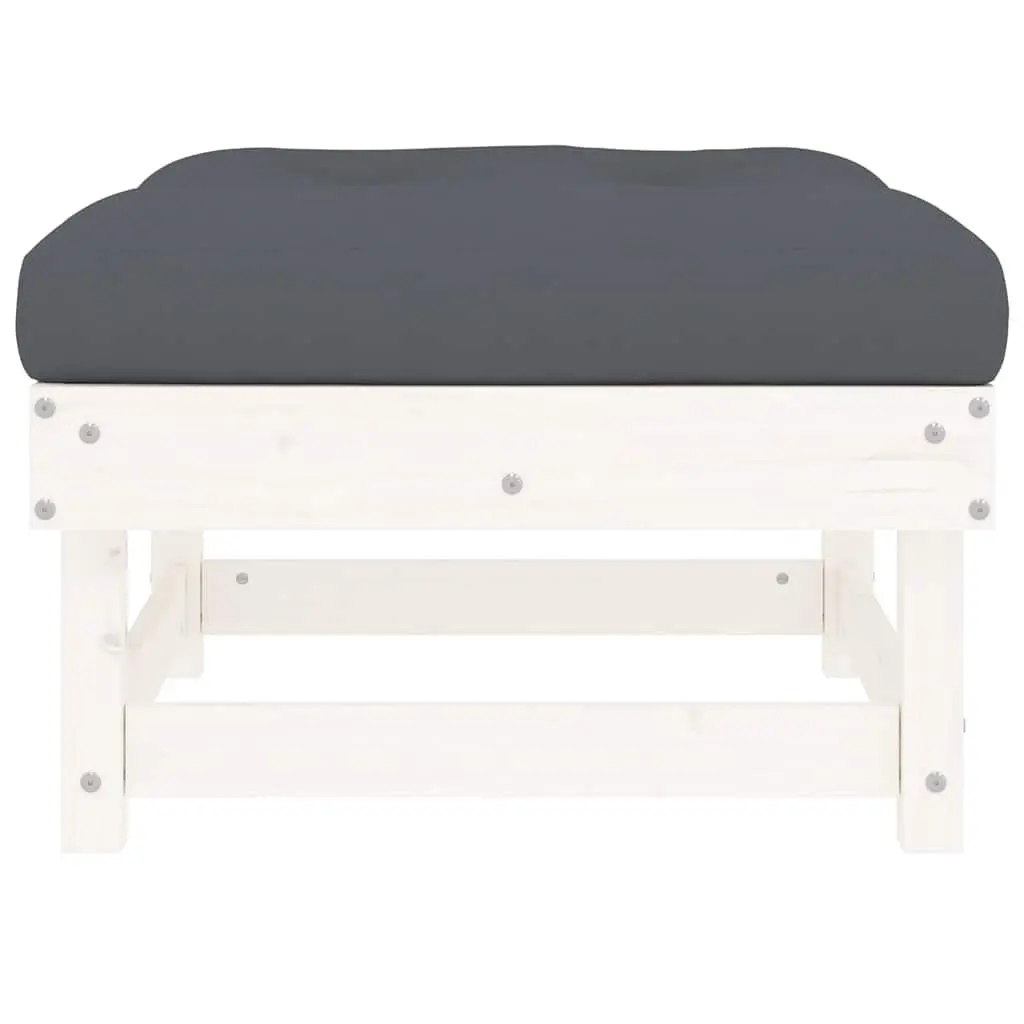 Garden Footstool with Cushion White Outdoor Seating Patio Furniture Solid Pine