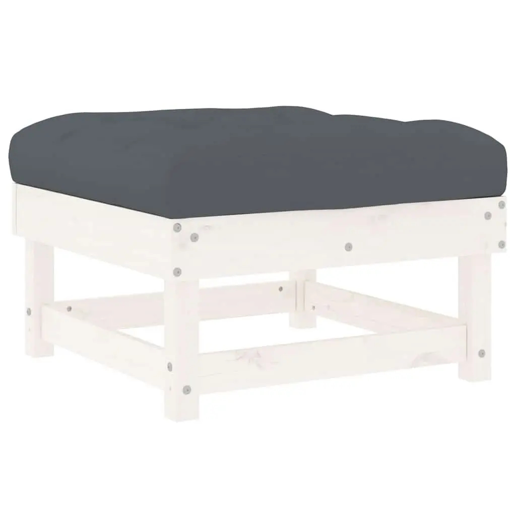Garden Footstool with Cushion White Outdoor Seating Patio Furniture Solid Pine
