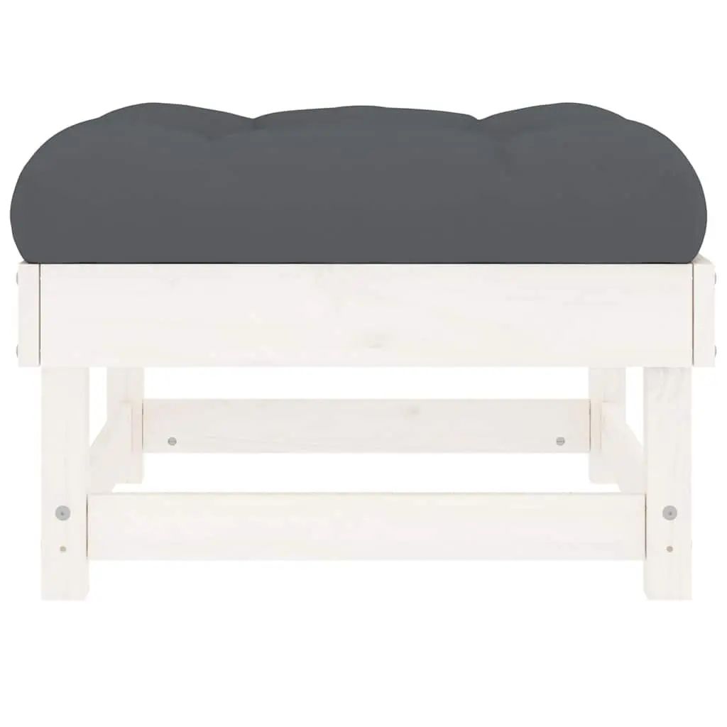 Garden Footstool with Cushion White Outdoor Seating Patio Furniture Solid Pine