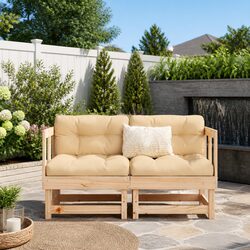 Corner Sofas with Cushions 2 pcs Solid Wood Pine Outdoor Sectional Seating