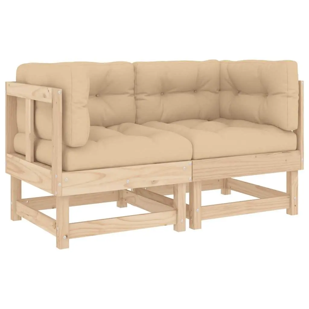 Corner Sectional Sofa Solid Pine Wood 2 Piece Outdoor Seating with Cushions Brown