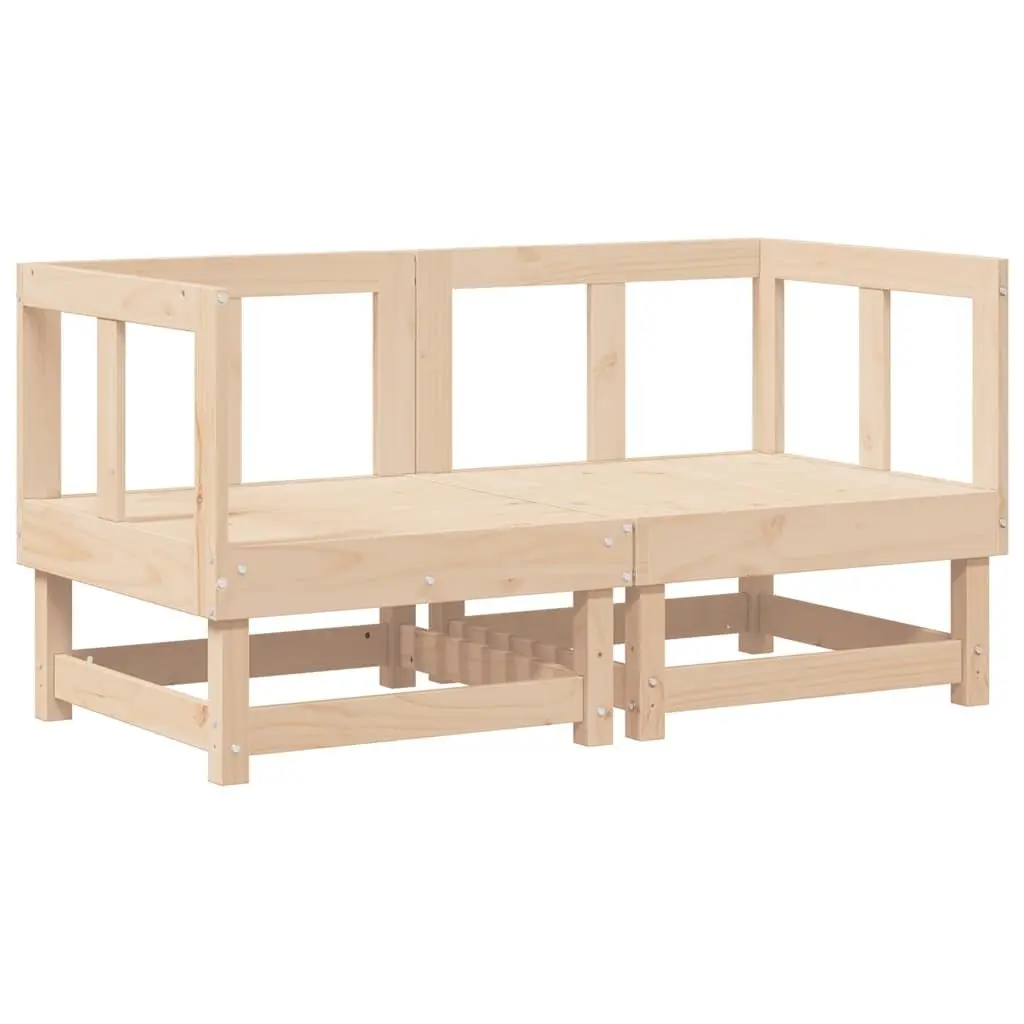 Corner Sectional Sofa Solid Pine Wood 2 Piece Outdoor Seating with Cushions Brown