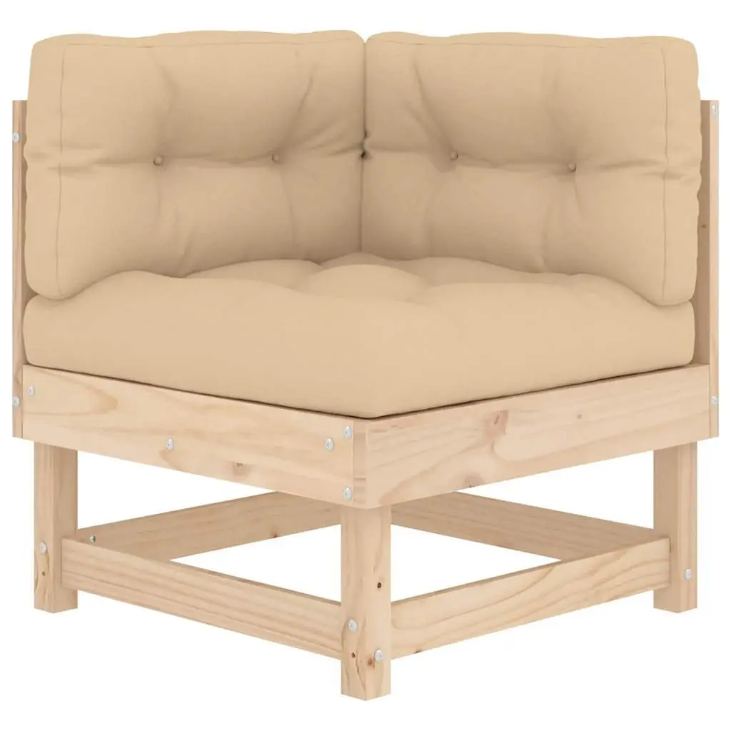 Corner Sectional Sofa Solid Pine Wood 2 Piece Outdoor Seating with Cushions Brown