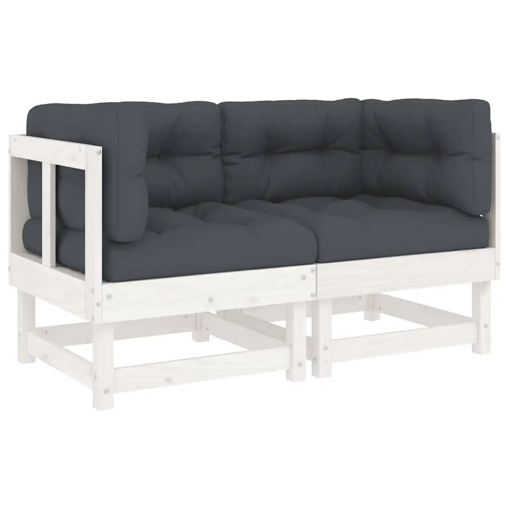 Corner Sofa Units Solid Pine Wood 2 pcs White Outdoor Patio Garden Sectional