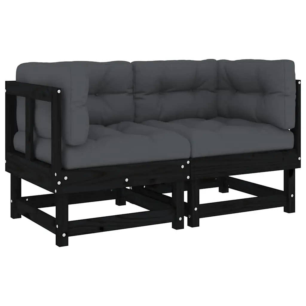 Corner Sectional Sofa Set Solid Pine Wood 2 pcs Black Outdoor Garden Patio Seating