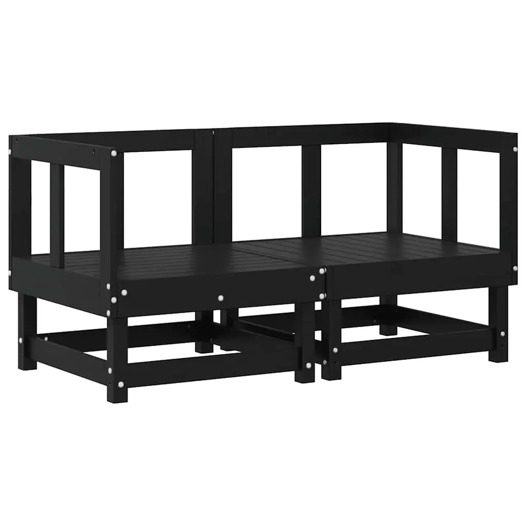 Corner Sectional Sofa Set Solid Pine Wood 2 pcs Black Outdoor Garden Patio Seating