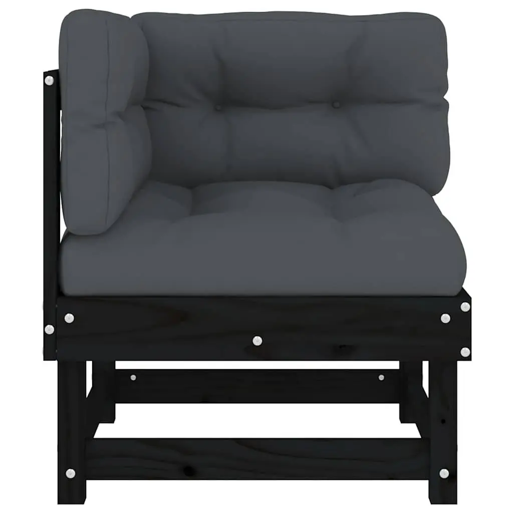 Corner Sectional Sofa Set Solid Pine Wood 2 pcs Black Outdoor Garden Patio Seating