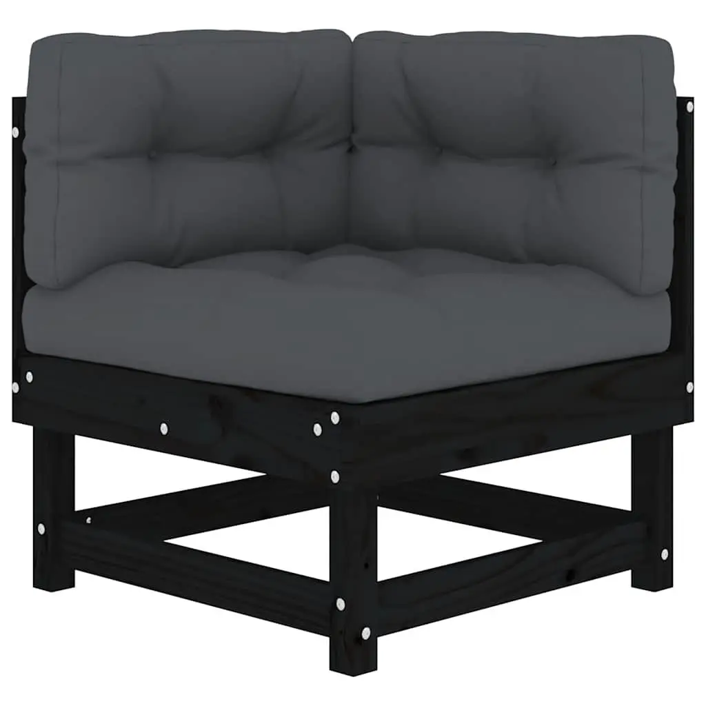 Corner Sectional Sofa Set Solid Pine Wood 2 pcs Black Outdoor Garden Patio Seating