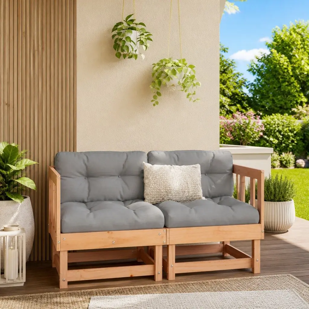 Outdoor Corner Sofas with Cushions 2 Pieces Solid Wood Garden Sectional Seating