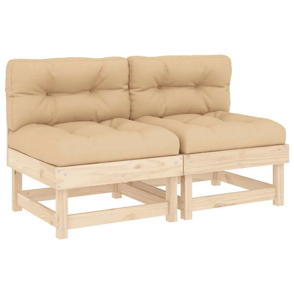 Outdoor Middle Sofas Solid Pine Wood Brown Cushioned Seating 2 Piece