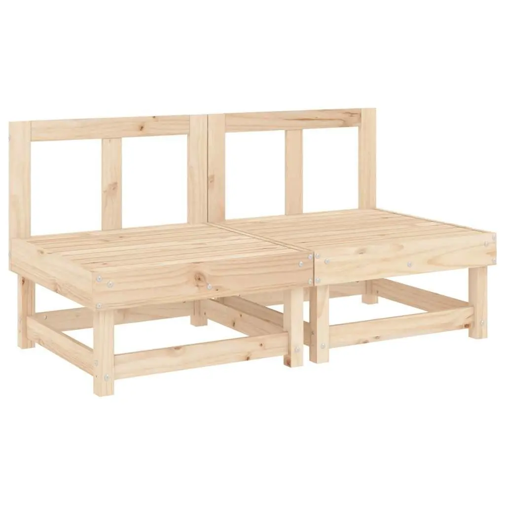 Outdoor Middle Sofas Solid Pine Wood Brown Cushioned Seating 2 Piece