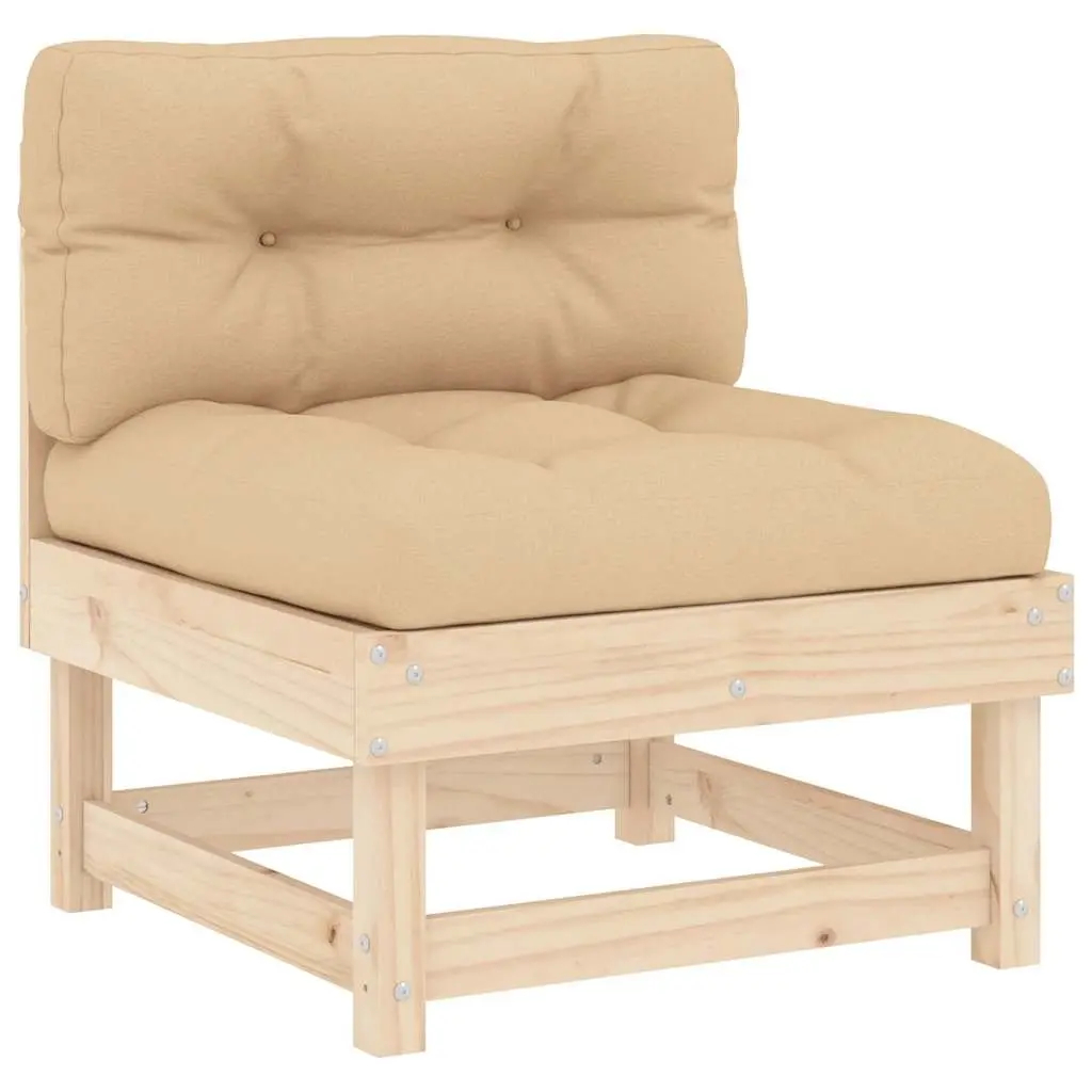 Outdoor Middle Sofas Solid Pine Wood Brown Cushioned Seating 2 Piece