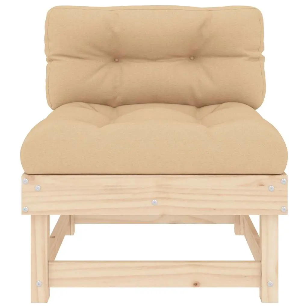 Outdoor Middle Sofas Solid Pine Wood Brown Cushioned Seating 2 Piece