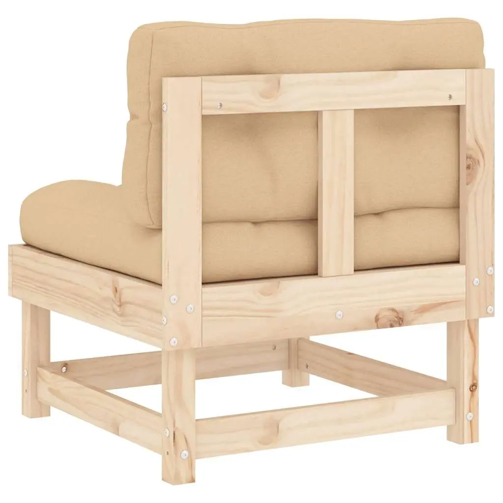 Outdoor Middle Sofas Solid Pine Wood Brown Cushioned Seating 2 Piece