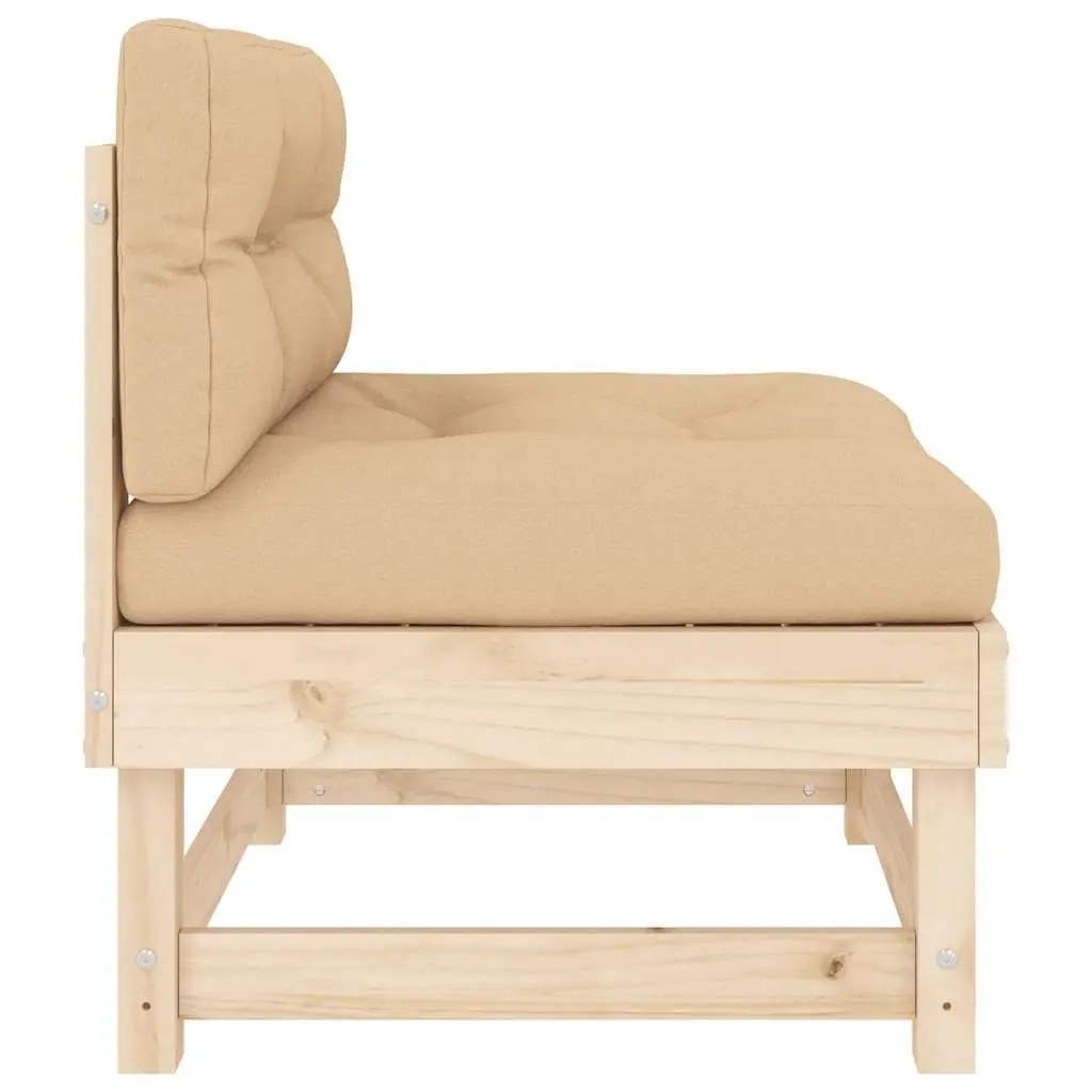 Outdoor Middle Sofas Solid Pine Wood Brown Cushioned Seating 2 Piece