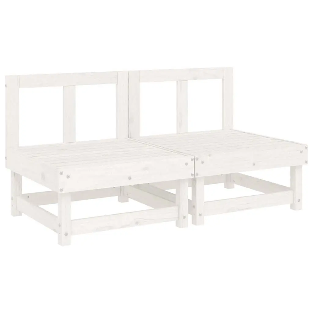 Outdoor Sectional Middle Sofas 2 pcs White Solid Pine Wood Garden Patio Seating