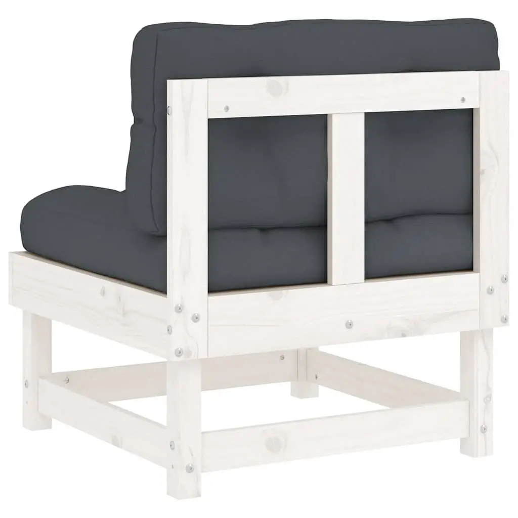 Outdoor Sectional Middle Sofas 2 pcs White Solid Pine Wood Garden Patio Seating