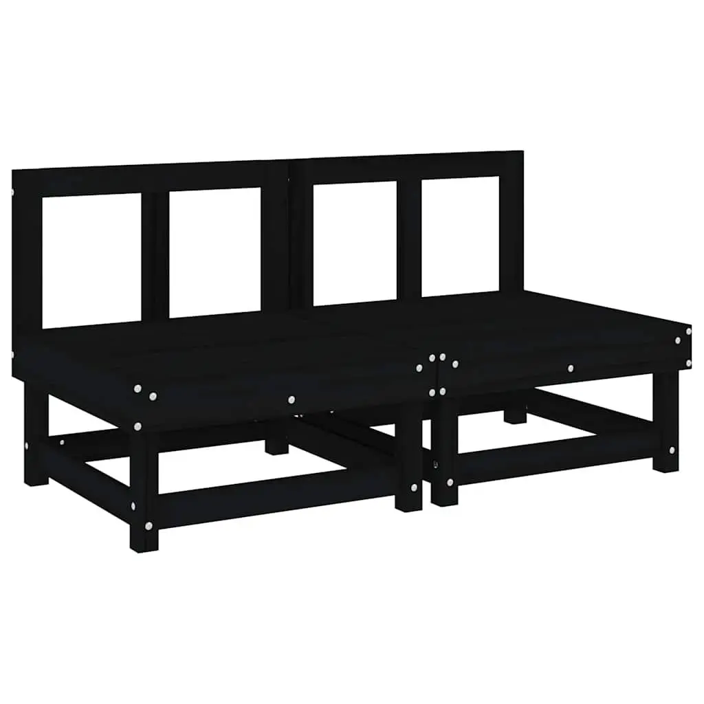 Outdoor Middle Sofas with Cushions 2pcs Black Solid Wood Pine Sectional Modular