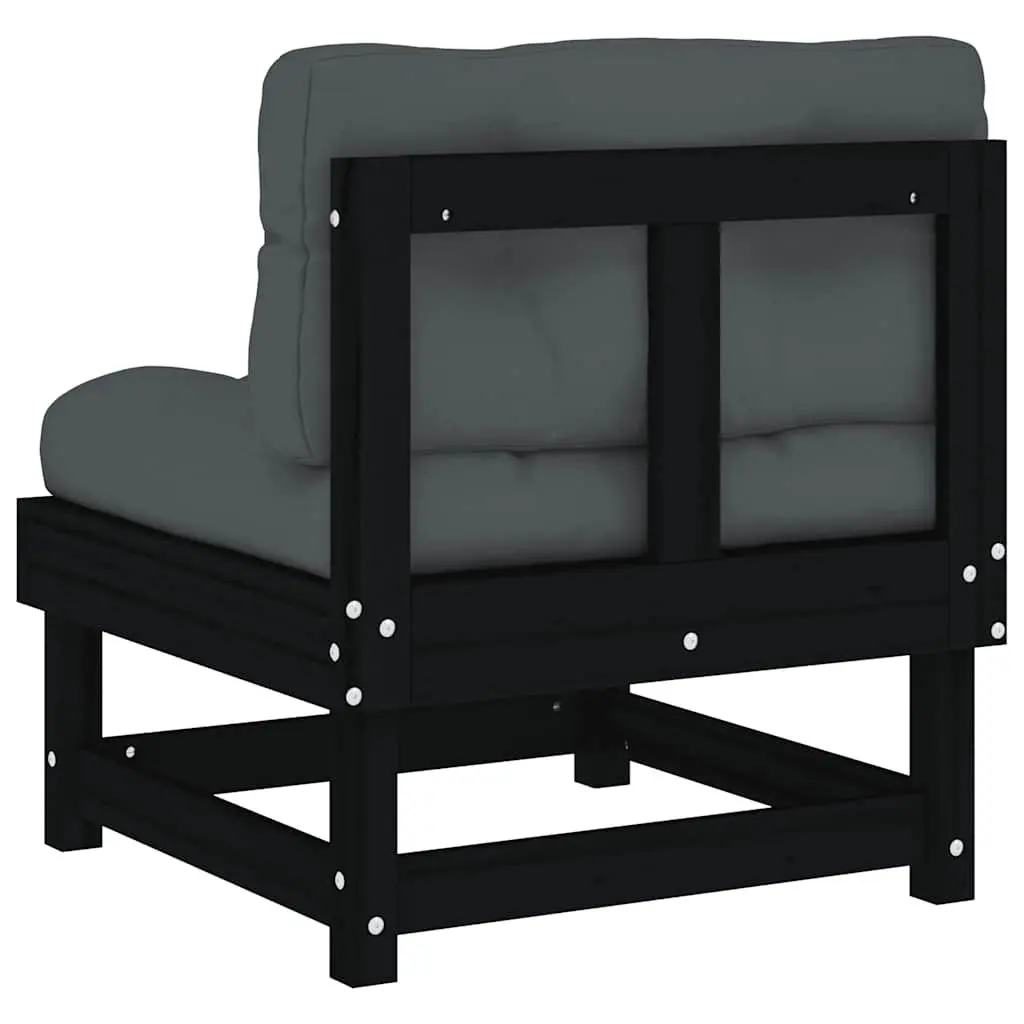 Outdoor Middle Sofas with Cushions 2pcs Black Solid Wood Pine Sectional Modular