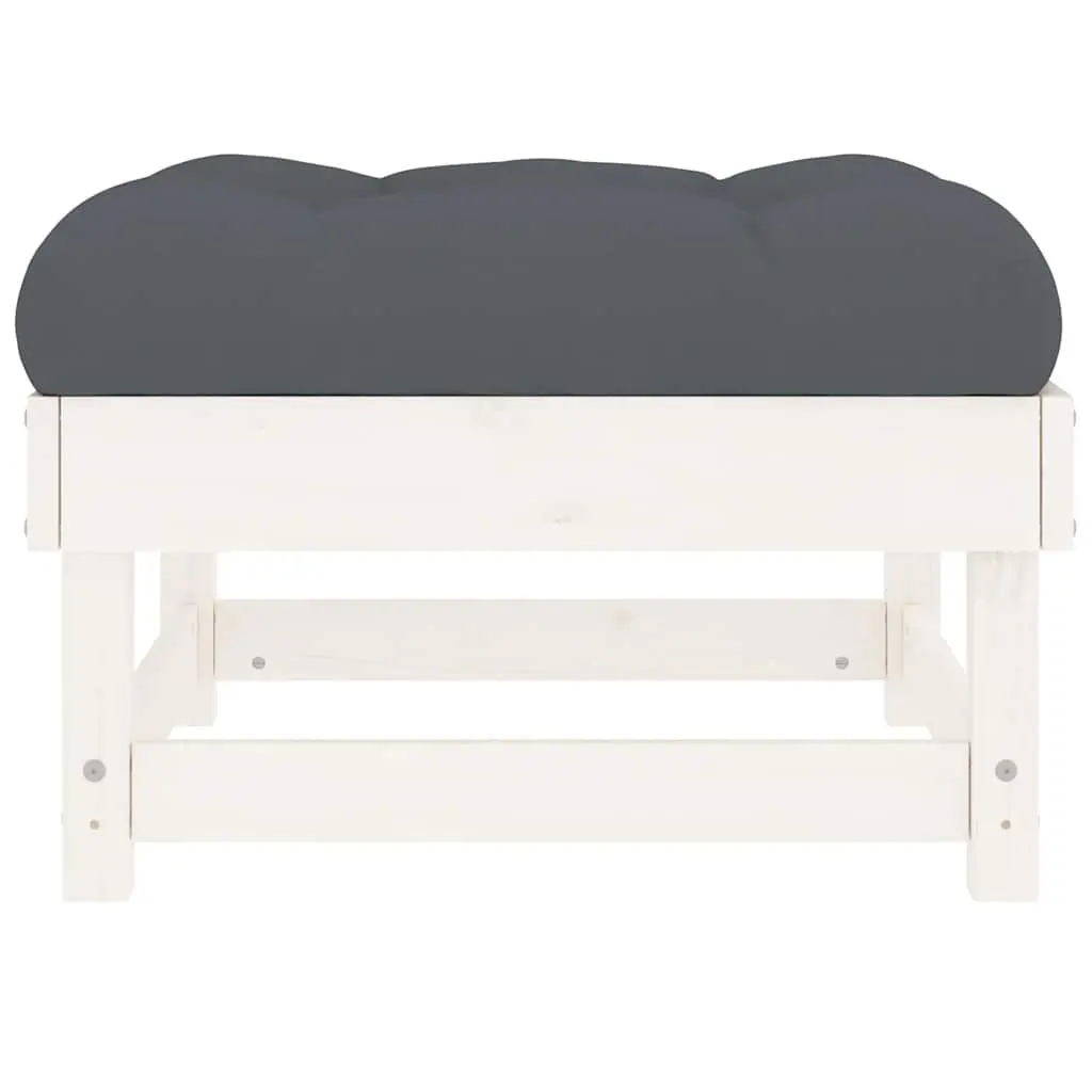Outdoor Garden Footstools with Cushions Solid Wood Pine White Patio Seating