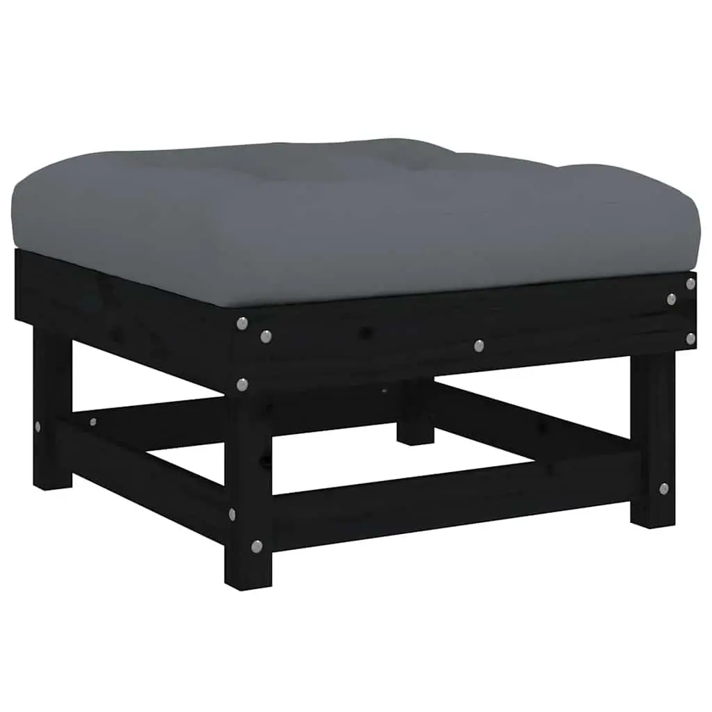 Outdoor Garden Footstools with Cushions Set of 2 Black Wood Seating