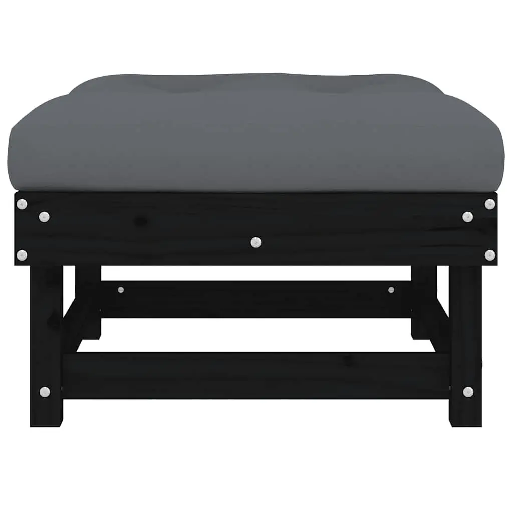 Outdoor Garden Footstools with Cushions Set of 2 Black Wood Seating