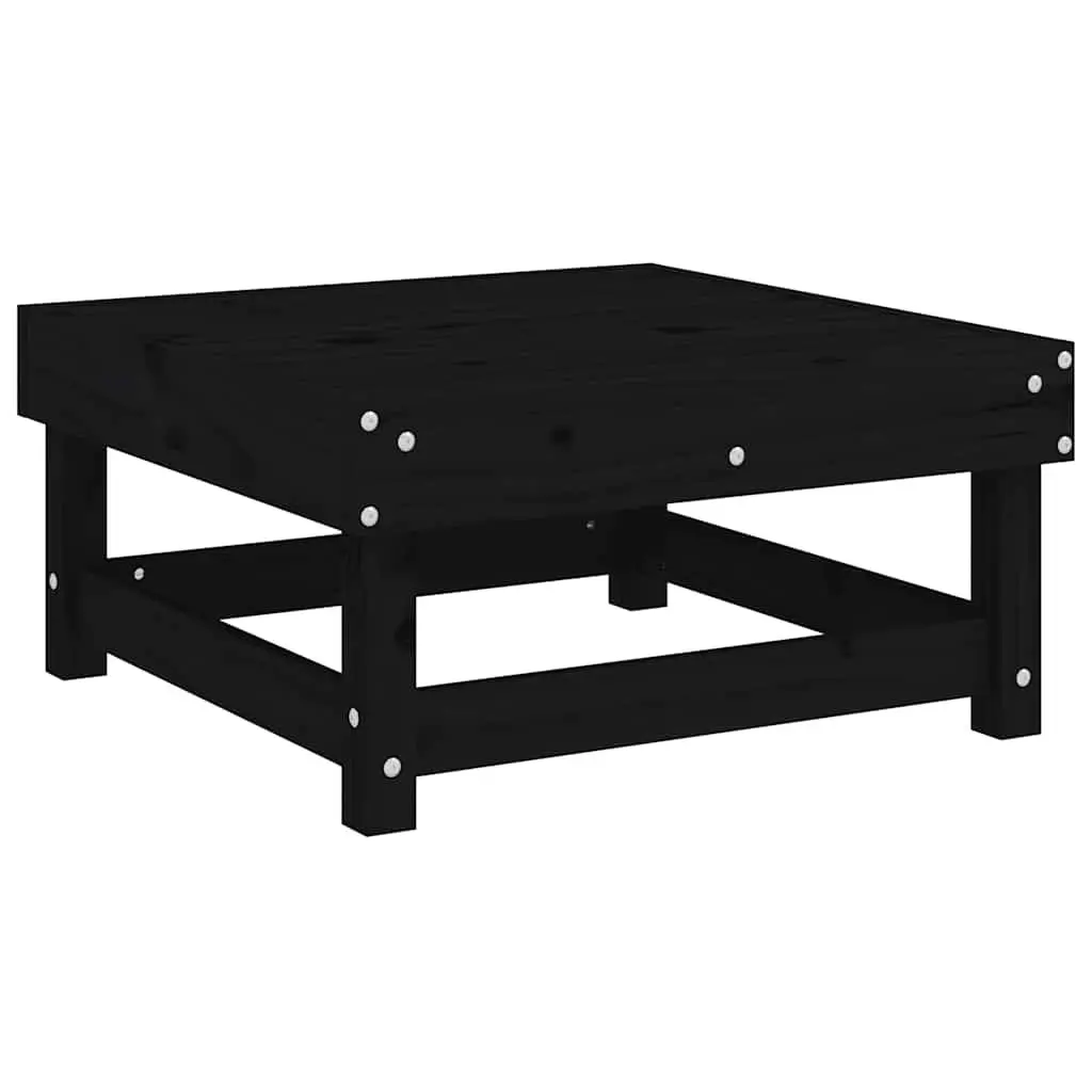 Outdoor Garden Footstools with Cushions Set of 2 Black Wood Seating