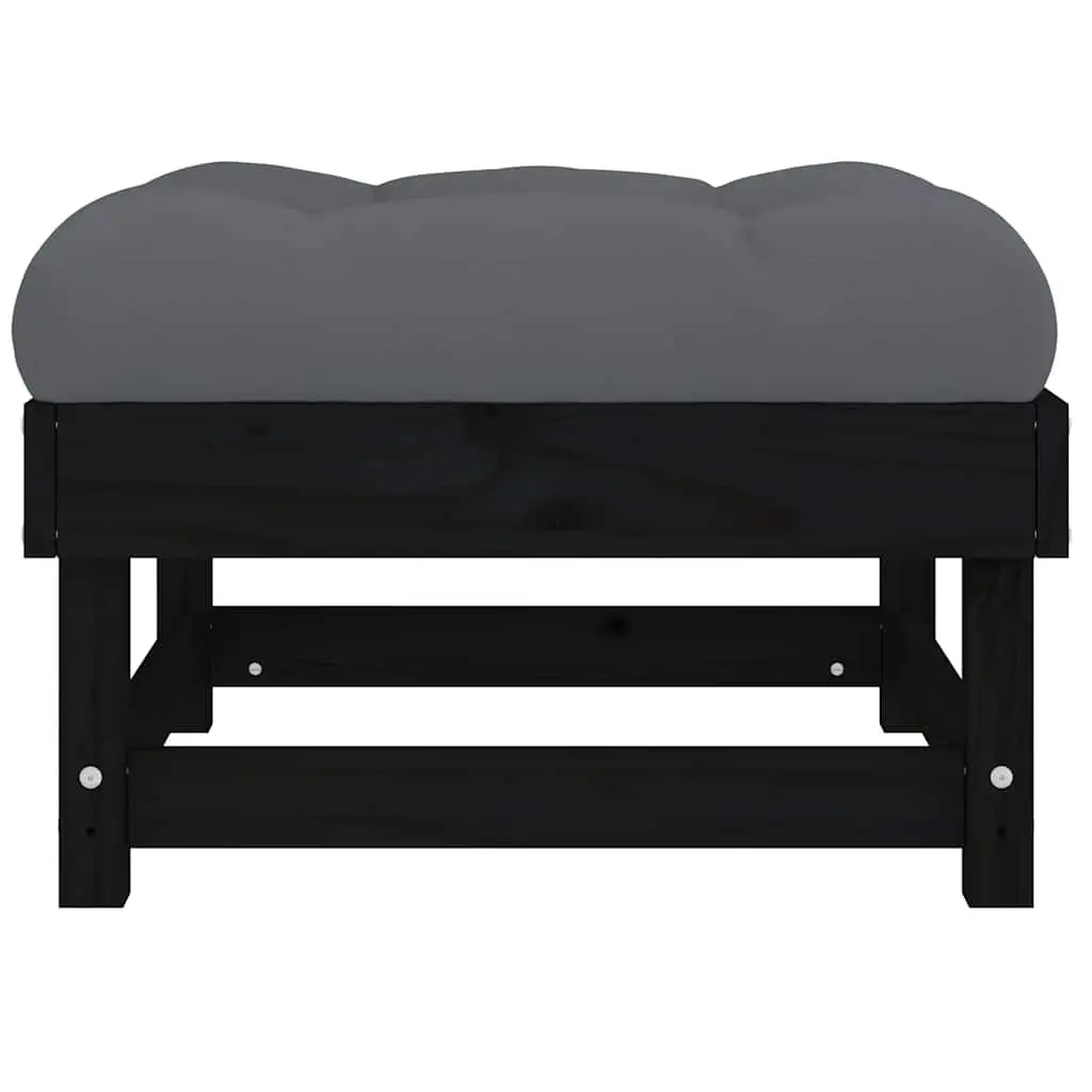 Outdoor Garden Footstools with Cushions Set of 2 Black Wood Seating
