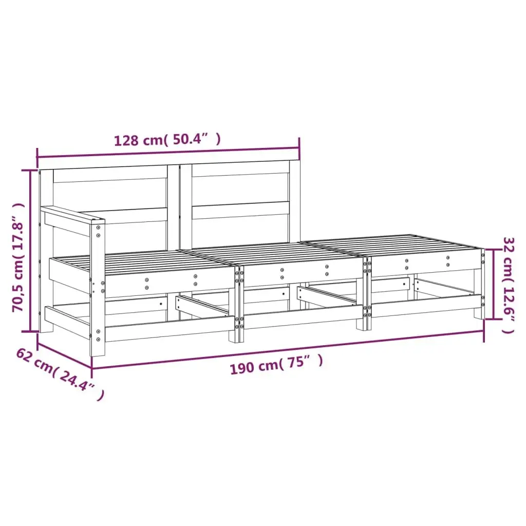 Outdoor Sectional Sofa 3 Piece Garden Lounge Set Impregnated Pine Slatted