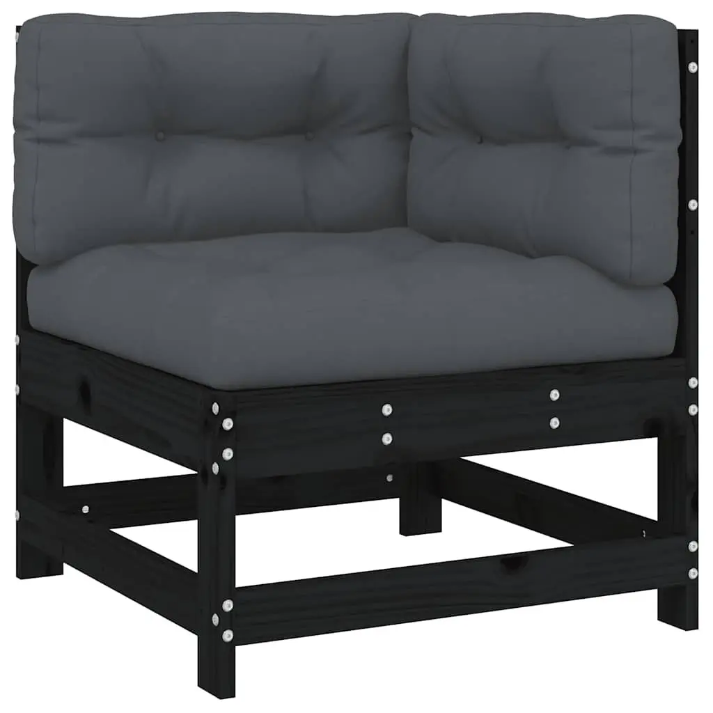 Corner Sofa Solid Pine Wood Modular Sectional Black with Cushions