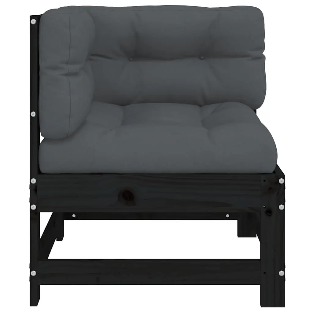 Corner Sofa Solid Pine Wood Modular Sectional Black with Cushions