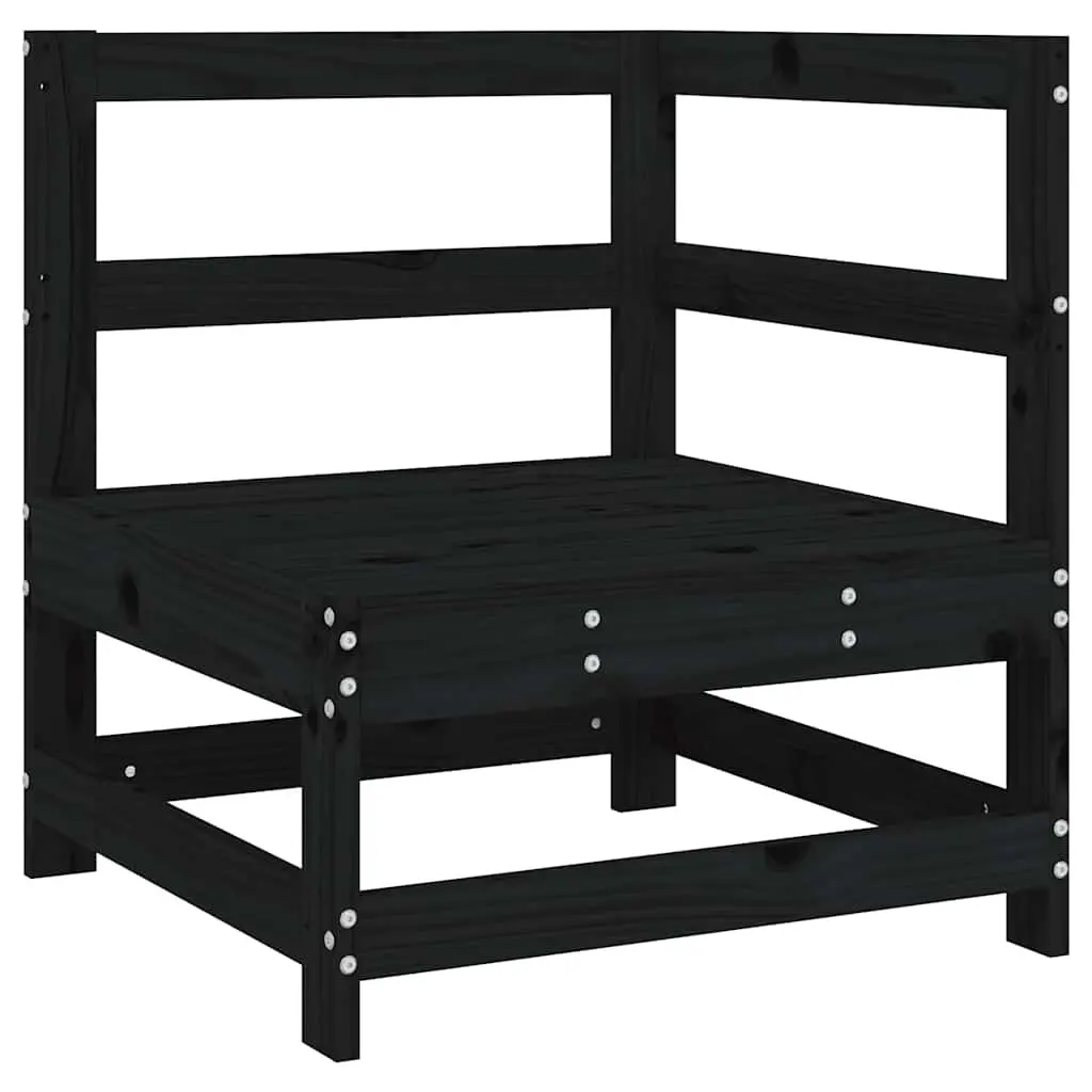 Corner Sofa Solid Pine Wood Modular Sectional Black with Cushions