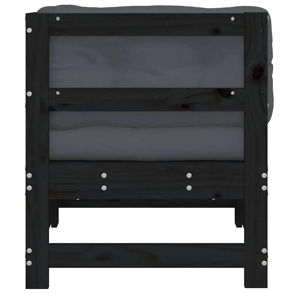 Corner Sofa Solid Pine Wood Modular Sectional Black with Cushions