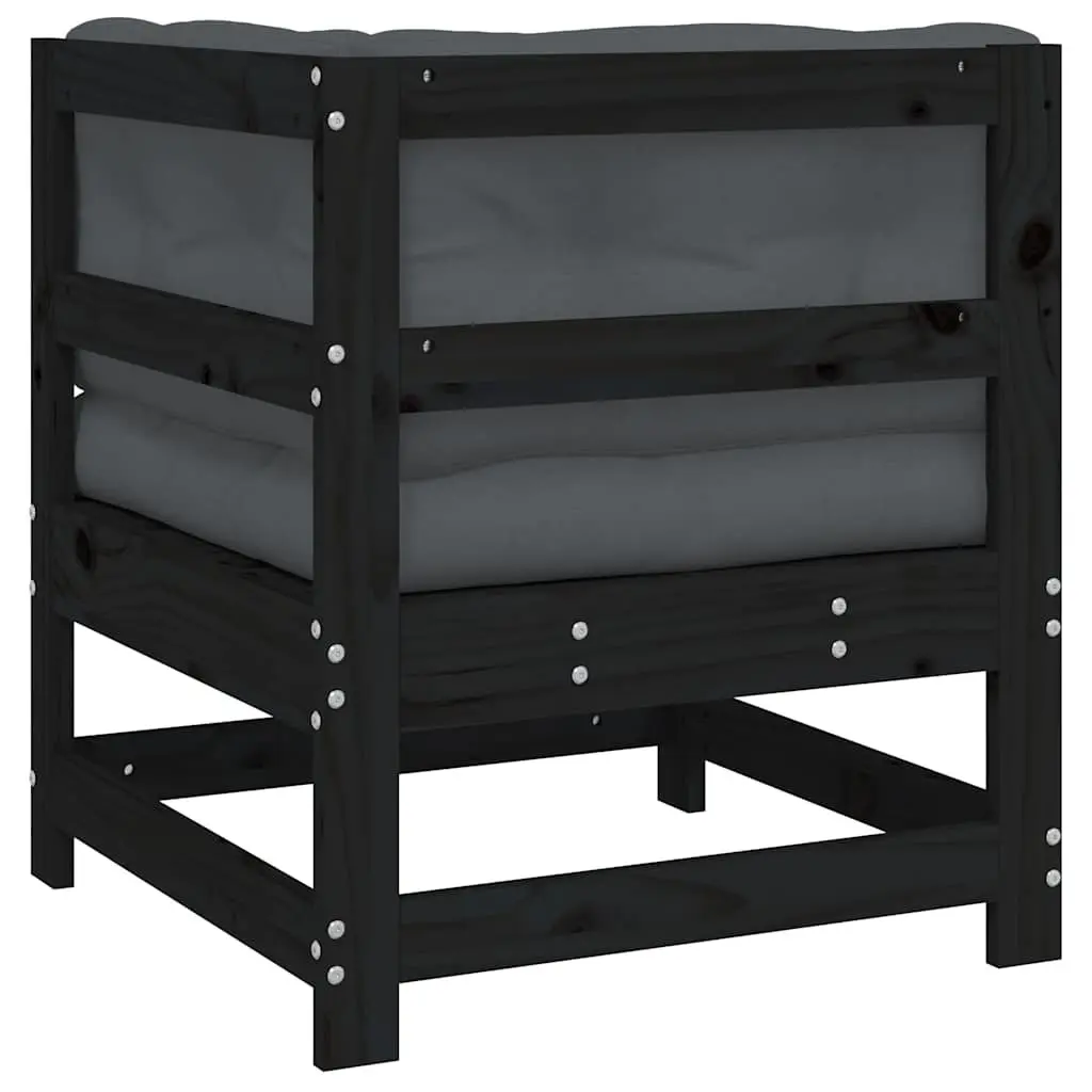 Corner Sofa Solid Pine Wood Modular Sectional Black with Cushions