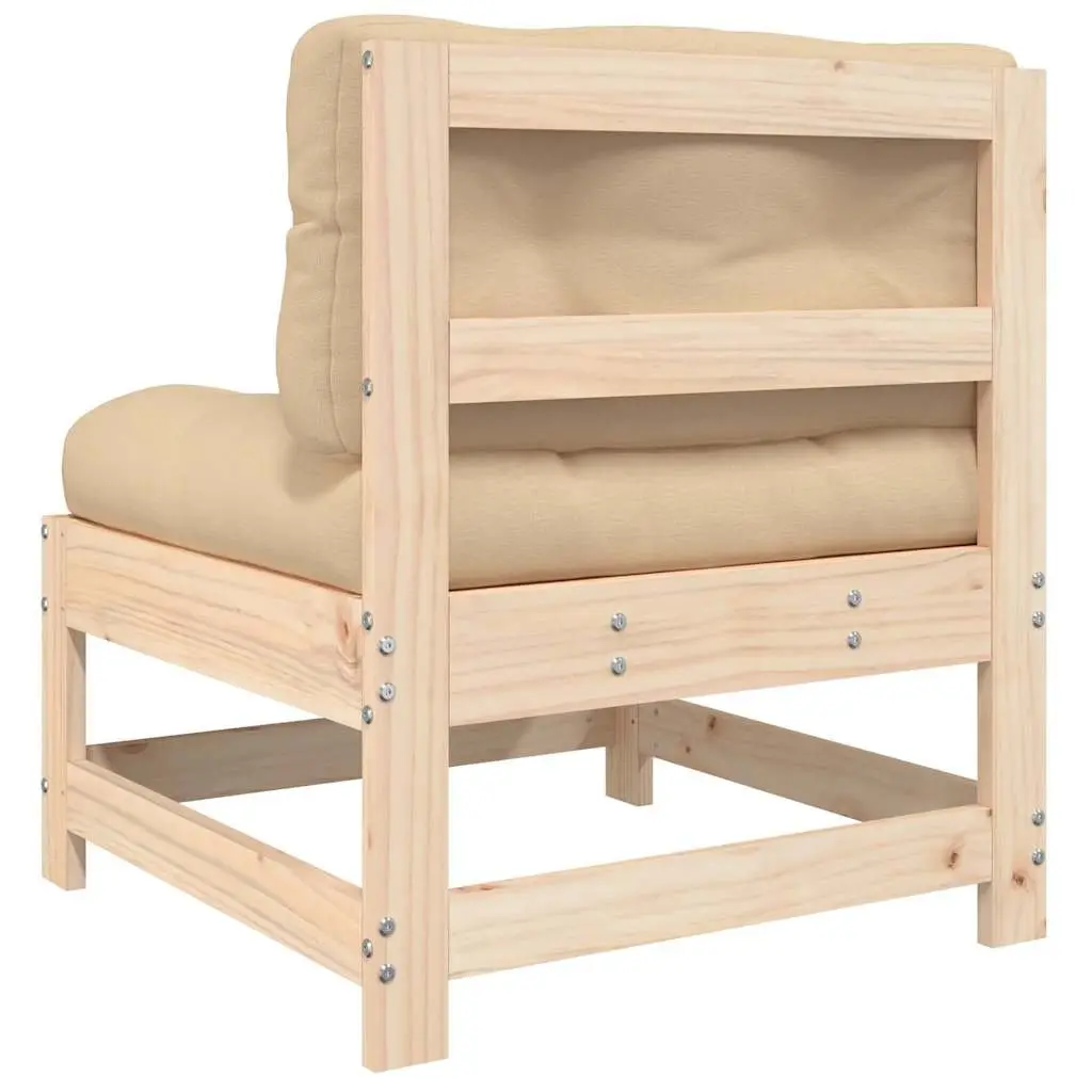 Outdoor Sectional Middle Sofa Solid Wood Pine Frame Cushions Garden Patio