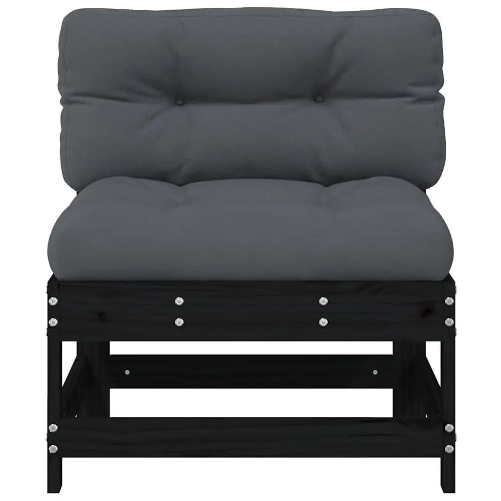 Outdoor Middle Sofa Sectional with Cushions Black Solid Pine Wood Garden Seating