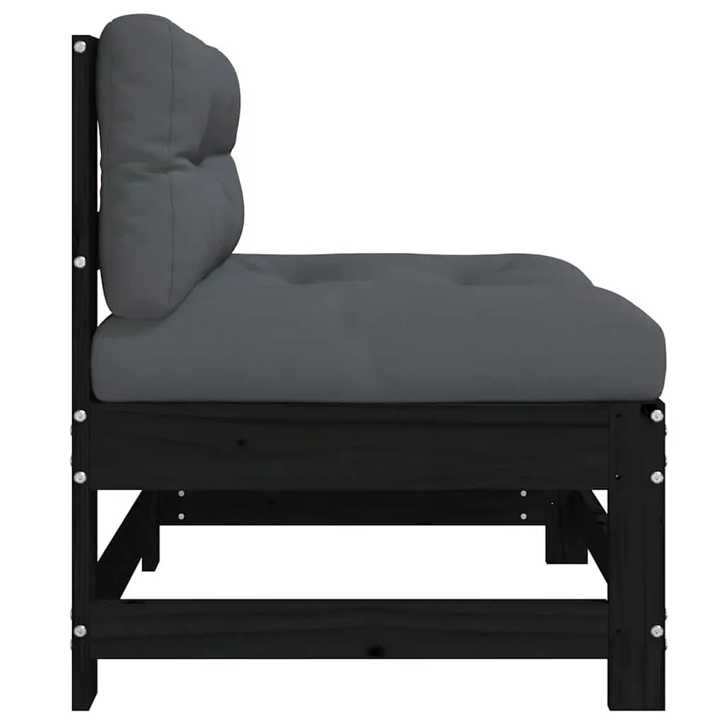 Outdoor Middle Sofa Sectional with Cushions Black Solid Pine Wood Garden Seating