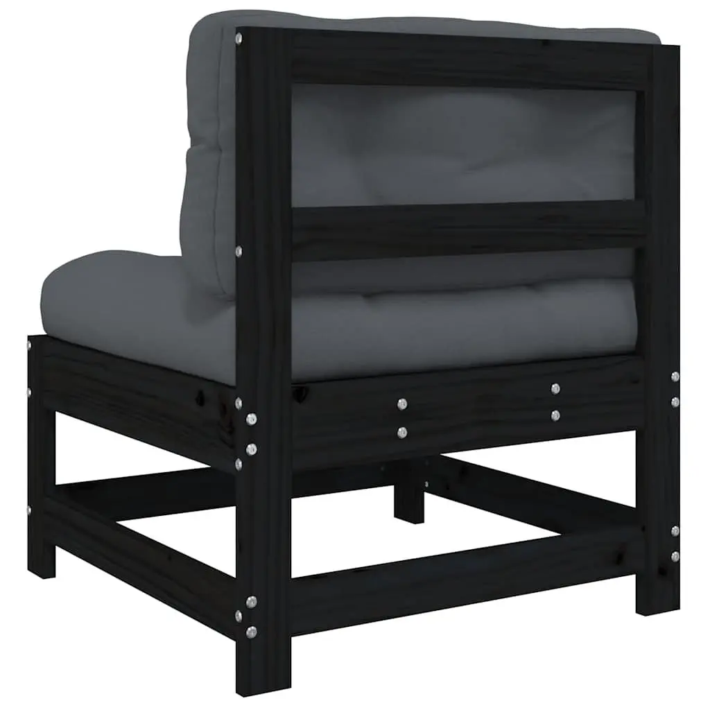 Outdoor Middle Sofa Sectional with Cushions Black Solid Pine Wood Garden Seating