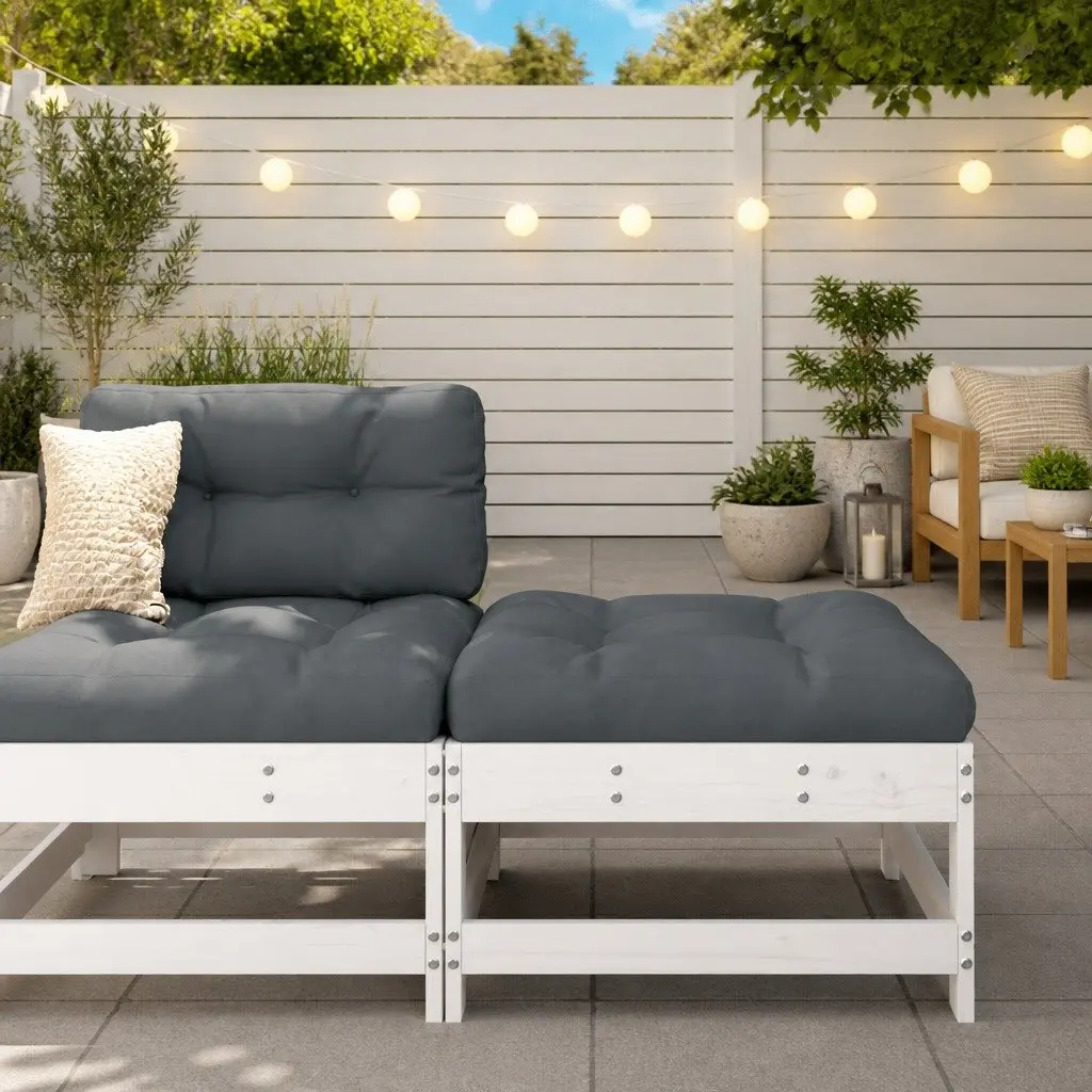 Garden Footstool Slatted Wood White with Cushion