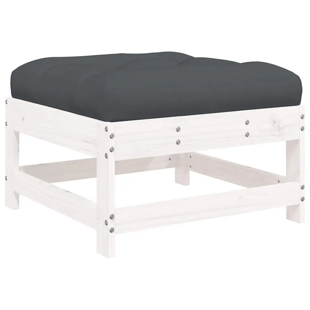 Garden Footstool Slatted Wood White with Cushion